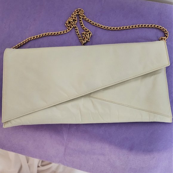 Timeless Vintage Elegant Slim Envelope Cream Clutch Shoulder Bag Purse - Picture 6 of 7